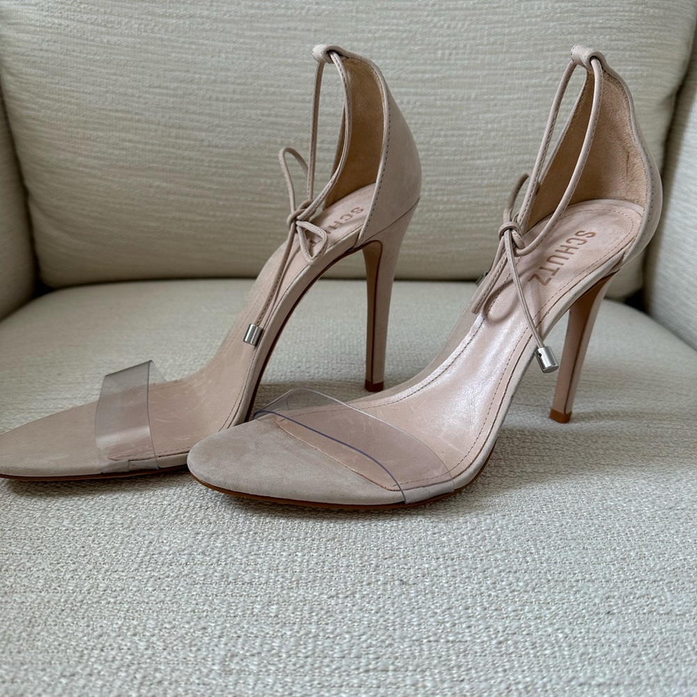 Schutz Josseana Suede and Clear Ankle Tie Sandal - Picture 3 of 11